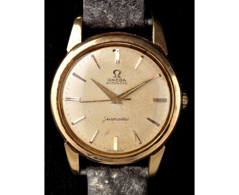 Omega Automatic Seamaster: a 1960's gentleman's gold cased wristwatch, with circular baton dial, the case with inscription an