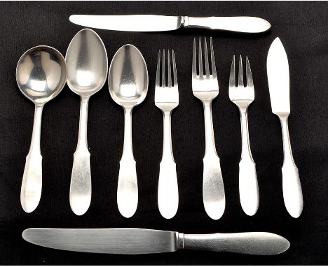 Georg Jensen: a flatware and cutlery service Canute/Mitra pattern, for eight settings, comprising: dessert forks, fish forks,