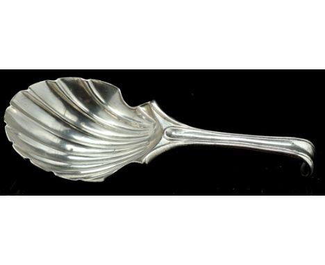 An early Sheffield George III silver tea caddy spoon, by Tudor & Leader, Sheffield 1783, with shaped scallop shell bowl and f