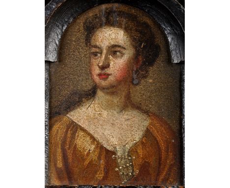 18th Century British School
A MINIATURE BUST PORTRAIT OF A WOMAN WEARING AN OCHRE DRESS
oil arch-topped panel
14 x 10cms; 5 1