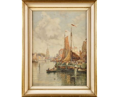J*** R*** Miller
(fl.1880-1912)
"ANTWERP FROM THE RIVER SCHELDT", A SIMILAR DUTCH HARBOUR SCENE, AND A DUTCH STREET SCENE WIT
