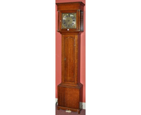 William Gill, Newcastle: an oak thirty hour longcase clock, the 11in. square brass dial with silvered roman chapter ring, mat