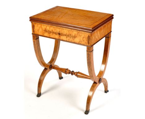 A mid 19th Century North European birdseye maple rectangular-shaped card table, with hinged swivel top opening to reveal the 