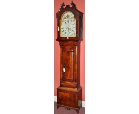 An early 19th Century Scottish mahogany longcase clock, the painted roman dial with subsidiary seconds dial and date aperture