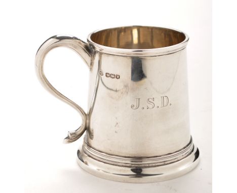 Two George V/VI christening mugs, by William Hutton & Sons Ltd., Sheffield 1935 and 1939, scrollwork handles, engraved initia