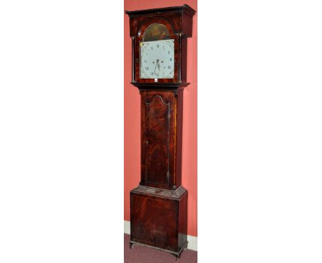 John Bryson, South Shields: an early 19th Century mahogany longcase clock, the painted roman dial with anchor pattern spandre