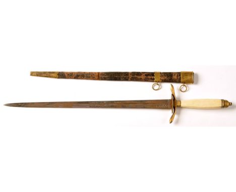 An early 19th Century naval dirk, the tapering double-edged 14in. (36cms) blade with three-quarter length fuller and floral e