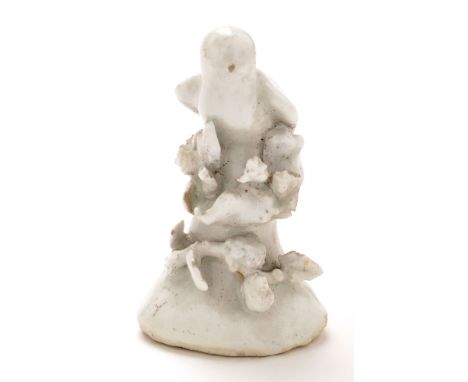 'Dry Edge' figure of a finch, perched upon a trunk with applied flowers and foliage, probably Derby, height 8.9cms.
