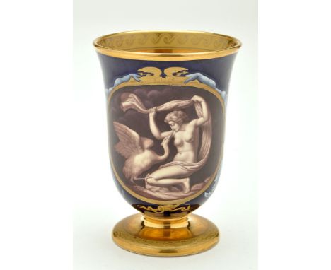 Kerr & Binns Worcester beaker, painted by Thomas Bott in the Limoges enamel style, having winged mask and male figures suppor