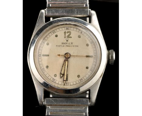 Rolex Oyster Precision: a 1950's gentleman's steel wristwatch, the circular dot, baton and arabic dial with luminous markers,