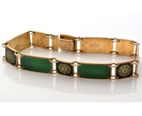 David Andersen: an enamelled silver bracelet of alternate square and rectangular links, the square of rose design, the rectan
