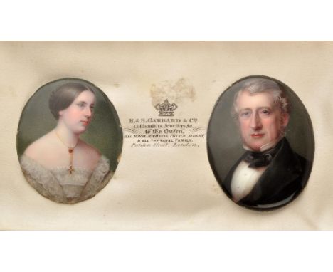 Garrard & Co. Ltd. interest: a pair of painted enamel miniature portraits on gold, of Sebastian & Harriet Garrard, painted by