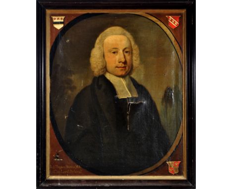 A Follower of Thomas Hudson
(1701-1779)
PORTRAIT OF ROBERT PREGION HURTON, D.C. TO LORD DELAVAL
in painted oval with armorial