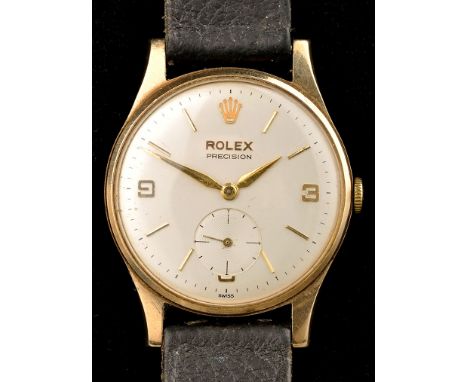 Rolex Precision: a 1960's gentleman's gold cased wristwatch, with circular arabic and baton dial, subsidiary seconds dial, th