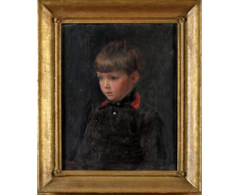 G*** Hindle
(Early 20th Century)
A PORTRAIT OF A BOY WEARING A DARK SWEATER WITH A RED-TRIMMED COLLAR
signed and dated and in