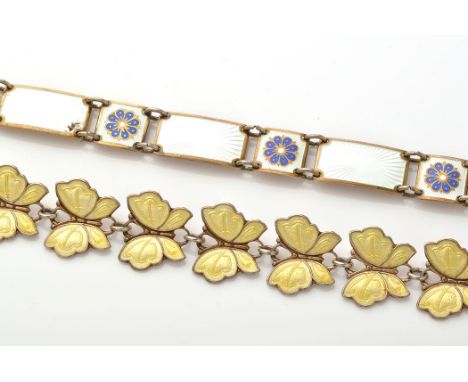 Meka Reklanegaver, Holter, Denmark: an enamelled silver necklace, the butterfly-shaped links with yellow enamel decoration, 3