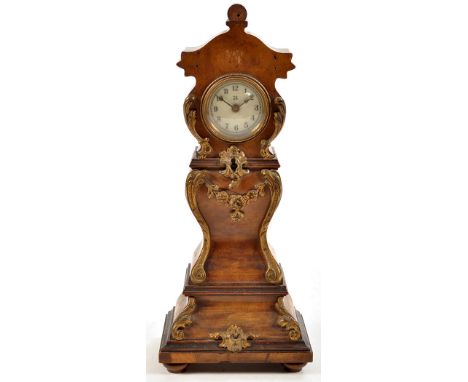 Hamburg American Clock Company: an early 20th Century German walnut veneered miniature longcase clock, with enamelled arabic 