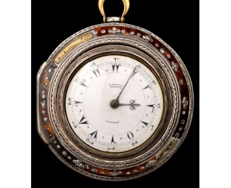 A Georgian triple cased pocket watch, manufactured for the Turkish market, the circular white enamel dial with black Turkish 