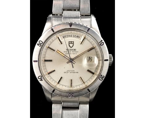 Tudor Oyster Prince 'Jumbo' Date-Day 'Turn-O-Graph': a gentleman's stainless steel wristwatch, c.1969, with circular baton di