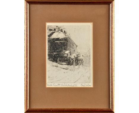 George Edward Horton
(1859-1950)
"WINTER IN NORTH SHIELDS, BEDFORD STREET"
signed and inscribed
etching
19 x 14.5cms; 7 1/2 x
