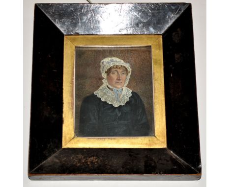 19th Century British School
A MINIATURE PORTRAIT OF A WOMAN WEARING A LACE-TRIMMED CAP, HALF-LENGTH
watercolour
11.5 x 9.3cms