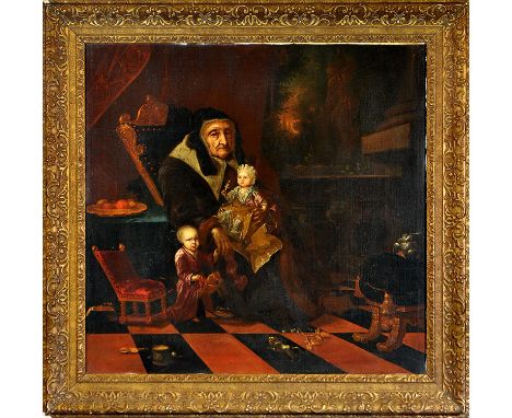 Circle of Hermann van der Mynn
(Dutch 1684-1741)
AN OLD WOMAN WITH TWO CHILDREN IN AN INTERIOR
oil on canvas
69.5 x 72cms; 27