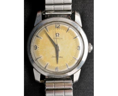Omega Seamaster: a mid 20th Century stainless steel gentleman's wristwatch, with arabic quarter numerals, baton markers and c