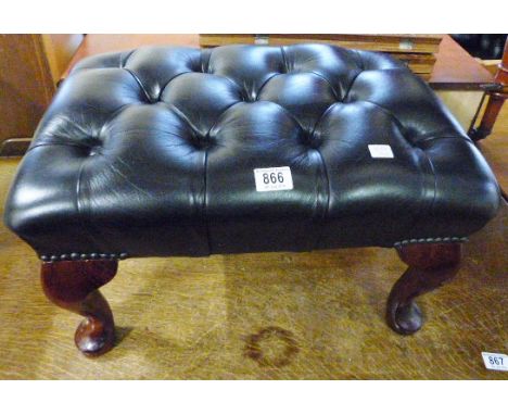 LEATHER STOOL. Black leather button stool 