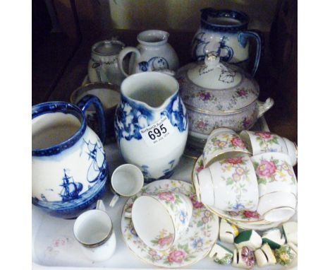 CERAMIC JUGS. Tray of ceramic jugs including Wedgwood