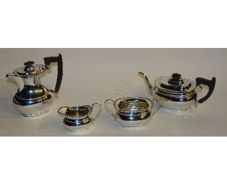 A silver four piece teaset, hallmarks for Sheffield 1951 & 1953, comprising of coffee pot, teapot, milk jug & sugar bowl, of 