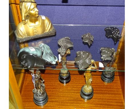 Two pairs of French spelter figurines, to include 'Le Commerce', 'Le'Industrie', 'Le Martin' and 'Le Sair', tallest 32cm high