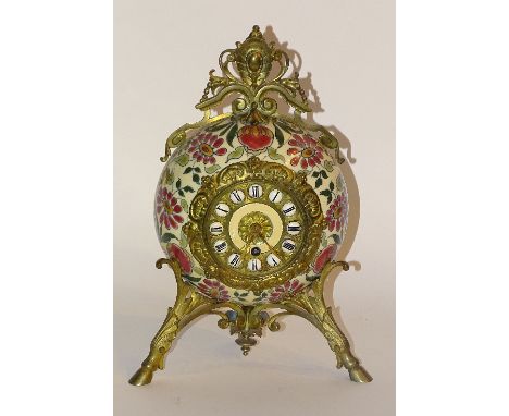 A Zsolnay Pecs ceramic and gilt metal mantel clock designed by Ernst Wahliss, circa late 19th/early 20th century, with Art No