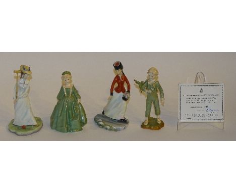 Four Royal Worcester figures, comprising of Parakeet modelled by FG Doughty, stamped 3087 to underside, Grandmothers Dress mo