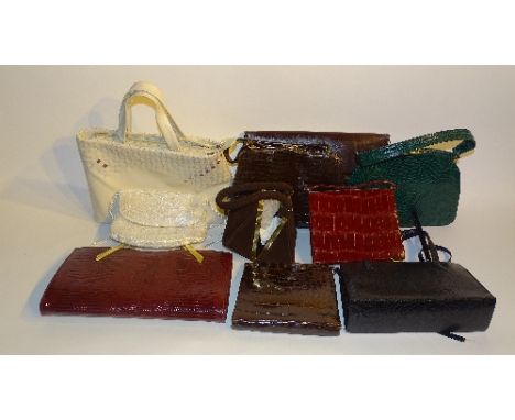 A small quantity of lady's vintage handbags circa 1940's onwards, to include crocodile and lizard skin examples, Coach, Radle