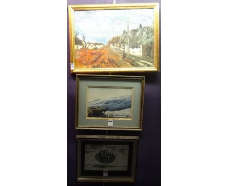 Raymond Hutchison'Street Scene'Oil on board, signed verso, 28 x 37cm, together with Elizabeth Ann 'Afternoon Light at the But