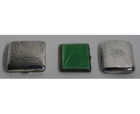 A silver cigarette case, hallmarks for London 1911-1912, engraved to gilt interior for Brook & Son Edinburgh, monogrammed and