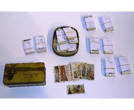 A collection of vintage cigarette cards, approx. 150, together with a vintage Kensitas cigarette tin etc (a lot)