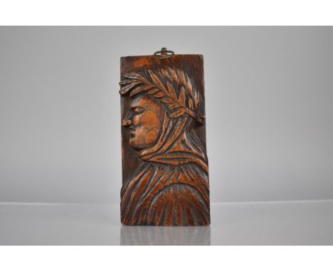 A 19th Century Treen Portrait Plaque, Francesco Petrarch After the Portrait by Pietro Ermini, Carved and Patinated Ash with B