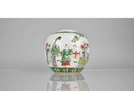 A Chinese Porcelain Famille Verte Ginger Jar decorated with Mother and Child in Garden Setting, Red Four Character Mark for K