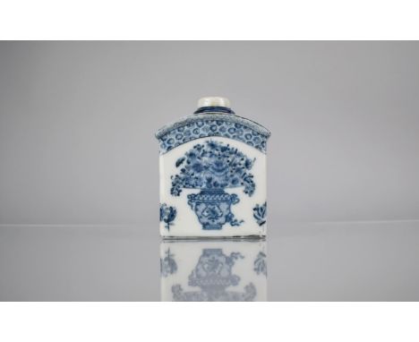 A Chinese Blue and White Porcelain Caddy Flask decorated with Antique Vase of Flowers, 12cms High of Typical 8th Century Form