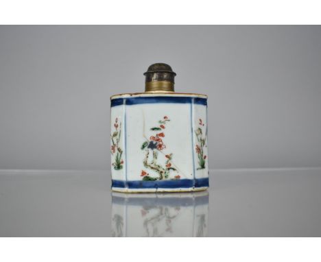 An 18th Century Chinese Porcelain Tea Caddy Flask with Blossoming Branches and Floral Design, the Rectangular body Having Can