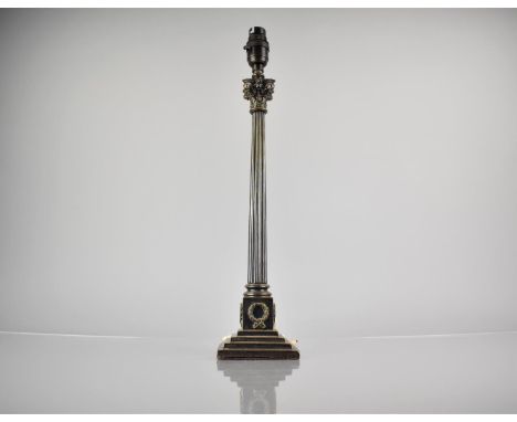 A Plated Corinthian Column Table Lamp on Square Vase, 43cms High 