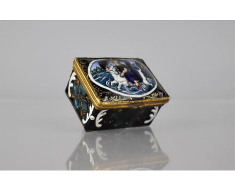 A Small Enamel Snuff Box with Gilt Metal Mounts, The Top decorated with Greek Mythological Scene of Europa and The Bull, 5x4x