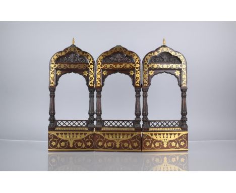 A 19th Century Mahogany Brass Tryptic Frame in The Morrish Tase or Architectural Folding Form, 35cms High and 43cms High 