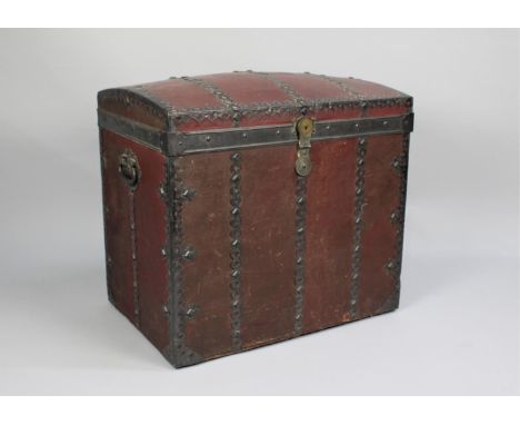 A Late Victorian/Edwardian French Dome Topped Trunk with Decorative Banding and Studding 