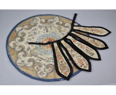 An Early Chinese Circular Embroidered Panel Decorated with Maidens in Garden together with a 19th Century Chinese Five Sectio