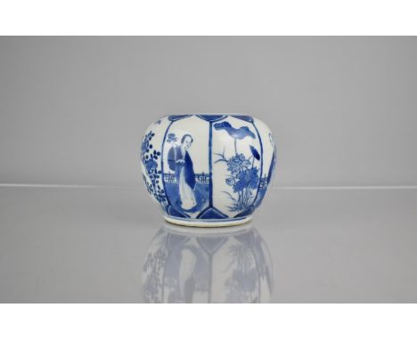 A 19th/20th Century Chinese Porcelain Blue and White Pot of Globular Form Decorated with Alternating Panels Depicting Maidens