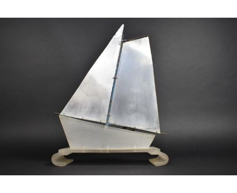 An Early 20th Century Art Deco Table Lamp in the Form of a Yacht with Aluminium Sails  and Lucite Hull and Stand, 10x28x39cms