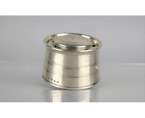 A Late Victorian Silver Inkwell of tapering Drum Form by Samuel Walton Smith, Birmingham 1892, The Hinged Lid with Monogram a