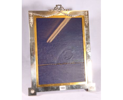 Silver rectangular easel photograph frame decorated with rosettes, swags and ribbons to the top, Albert Barker, London 1924/2